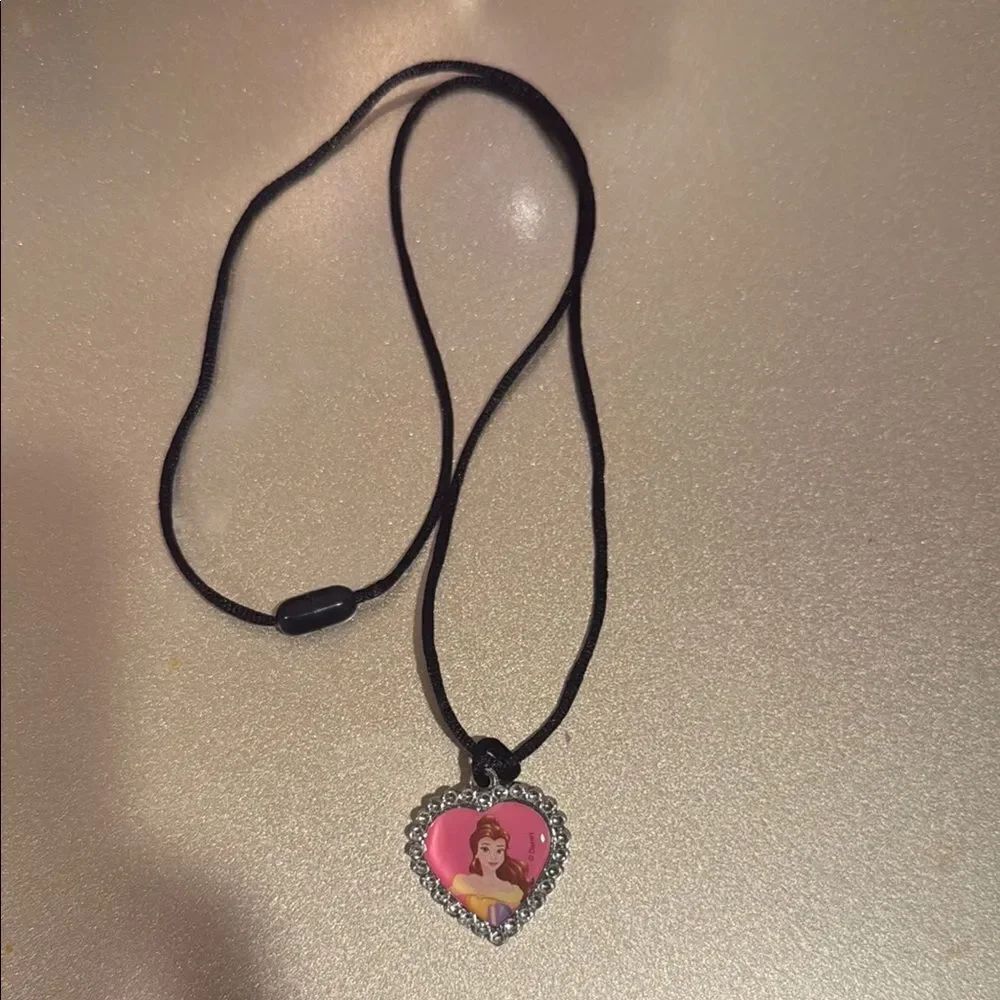 Disney Pink Heart Necklace with Black Cord